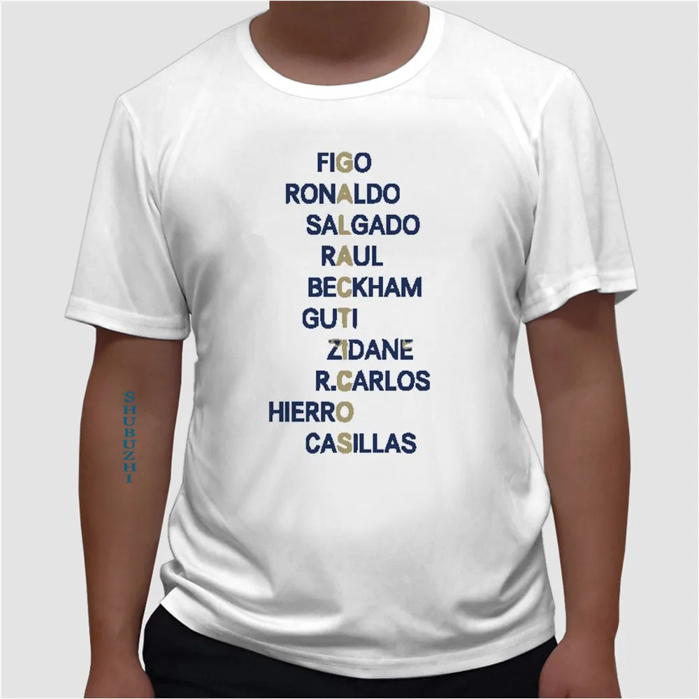 

Men Galacticos Figo Zidane Ronaldo Raul retro crossword real beckham guti carlos casillas madrid T-shirt for fans tee euro size
