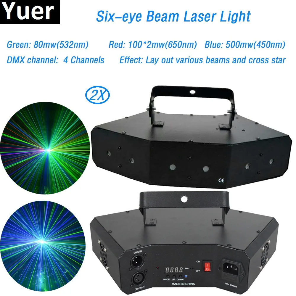 Feixe de Luz Feixe de Laser para o Clube Laser de Luz Caixa de Luz Luz do Projetor 2 Pçs e lote Laser Rgb Cor Seis Olho dj Disco Laser Dmx512 Scan