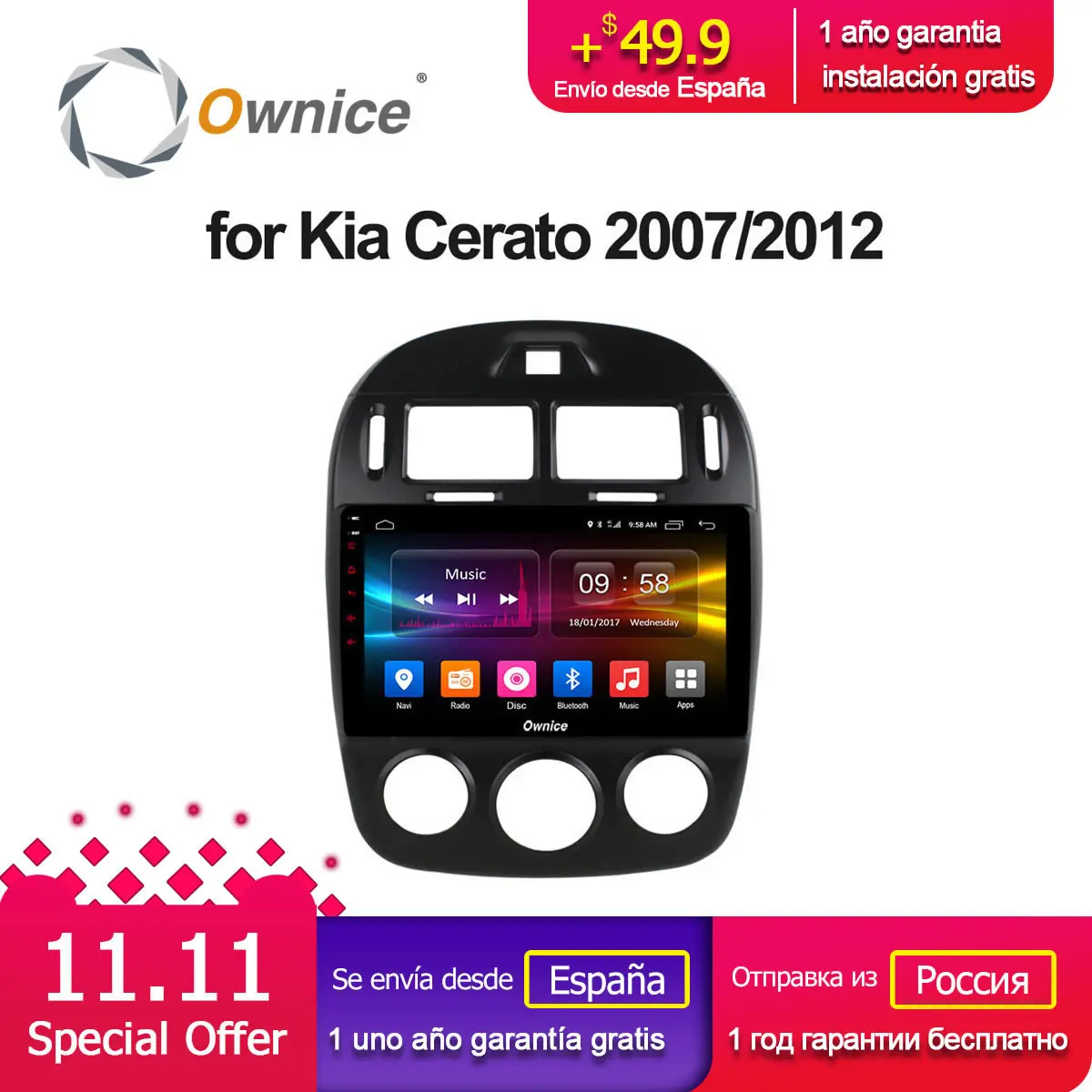 

10.1" Ownice K1 K2 Android 8.1 car head unit 8 Core for Kia Cerato 2007 - 2012 radio gps navigation palyer 2G RAM 4G LTE