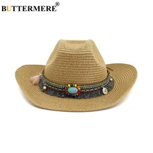 BUTTERMERE Hat Cowboy For Women Men Khaki Ethnic Style Summer Beach Straw Sun Hats Straw Hat Female Male Cowboy Hat BUTTERMERE Hat Cowboy For Women Men Khaki Ethnic Style Summer Beach Straw Sun Hats Straw Hat Female Male Cowboy Hat