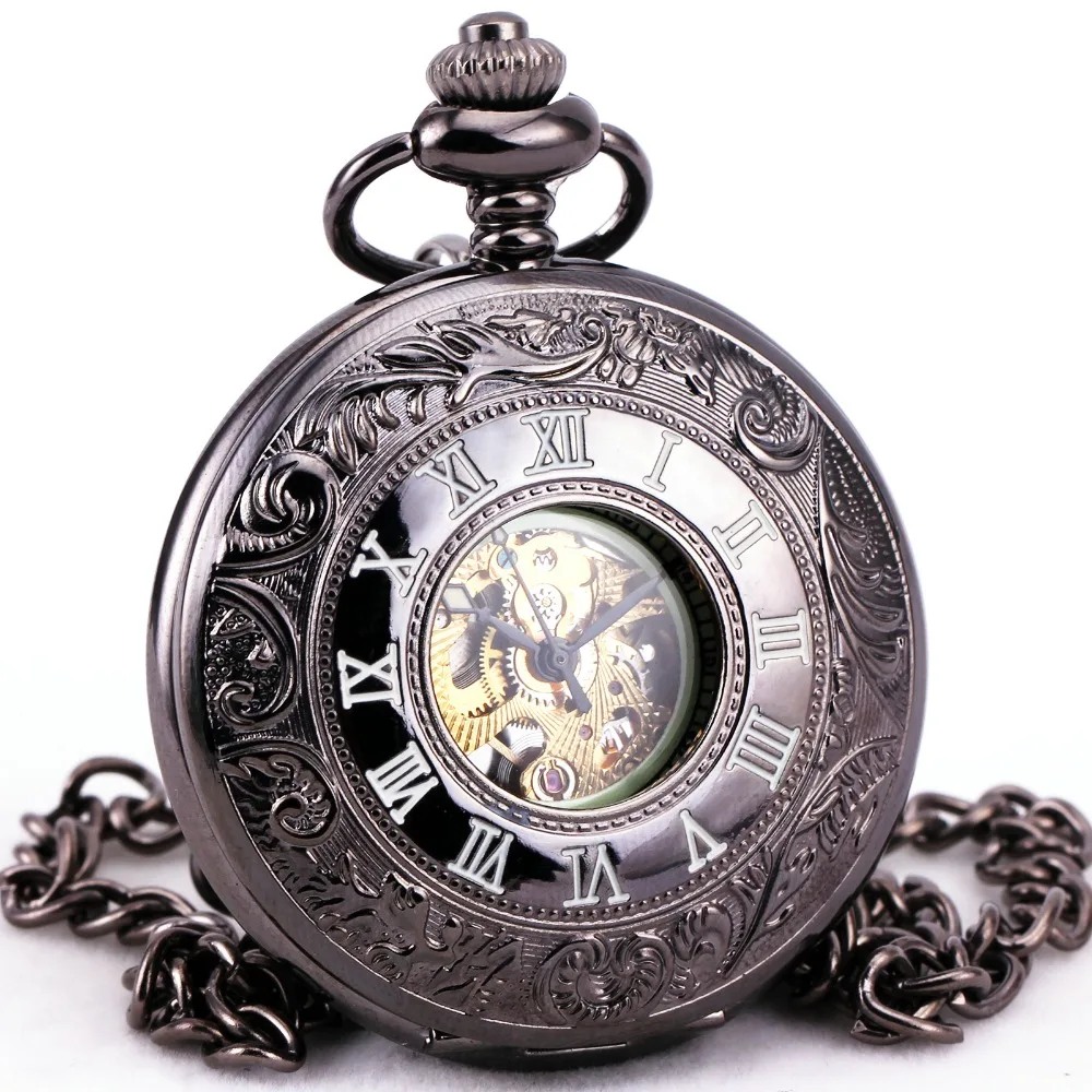 

Retro Hollow Men Women Automatic Pocket Watches TD Top Brand Mechanical Skeleton Clock Roman Number Carved Lid Pendant Chain