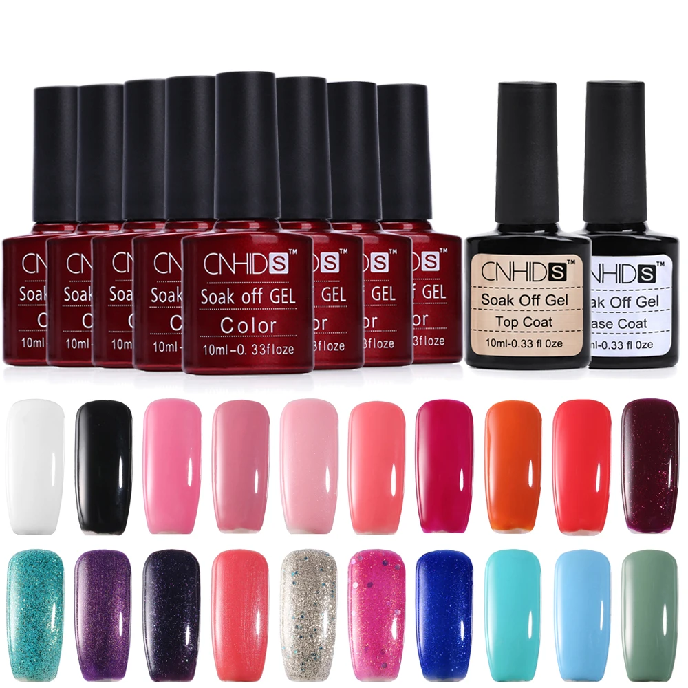 CNHIDS 8 piezas Color esmalte de Gel de uñas + Base y capa superior remojo de lámpara LED UV barniz de larga duración kit y juego de manicura y esmalte de uñas DIY CNHIDS 8 piezas Color esmalte de Gel de uñas + Base y capa superior remojo de lámpara LED UV barniz de larga duración kit y juego de manicura y esmalte de uñas DIY