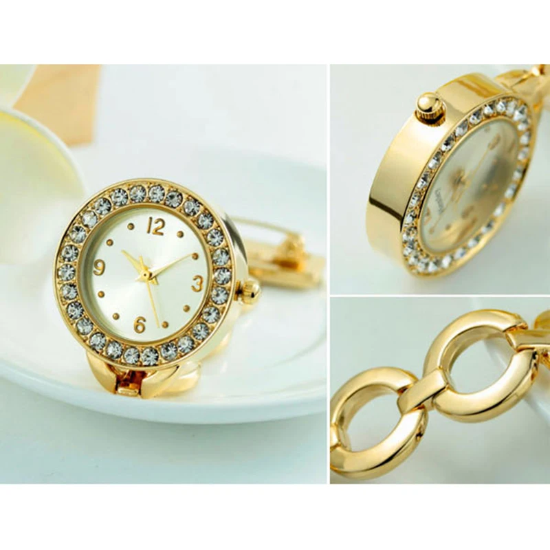 2 Colors Rhinestone Crystal Stainless Steel Watch Elegant Woman Lady Quartz Brooch Nurse Watch Women Gold Silver Luxury Watches