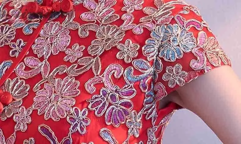 Новые летние красные невесты кружевные короткие Cheongsam платья мини Для женщин китайский свадебное платье Qi Pao Мода Восточный Стиль Ципао для