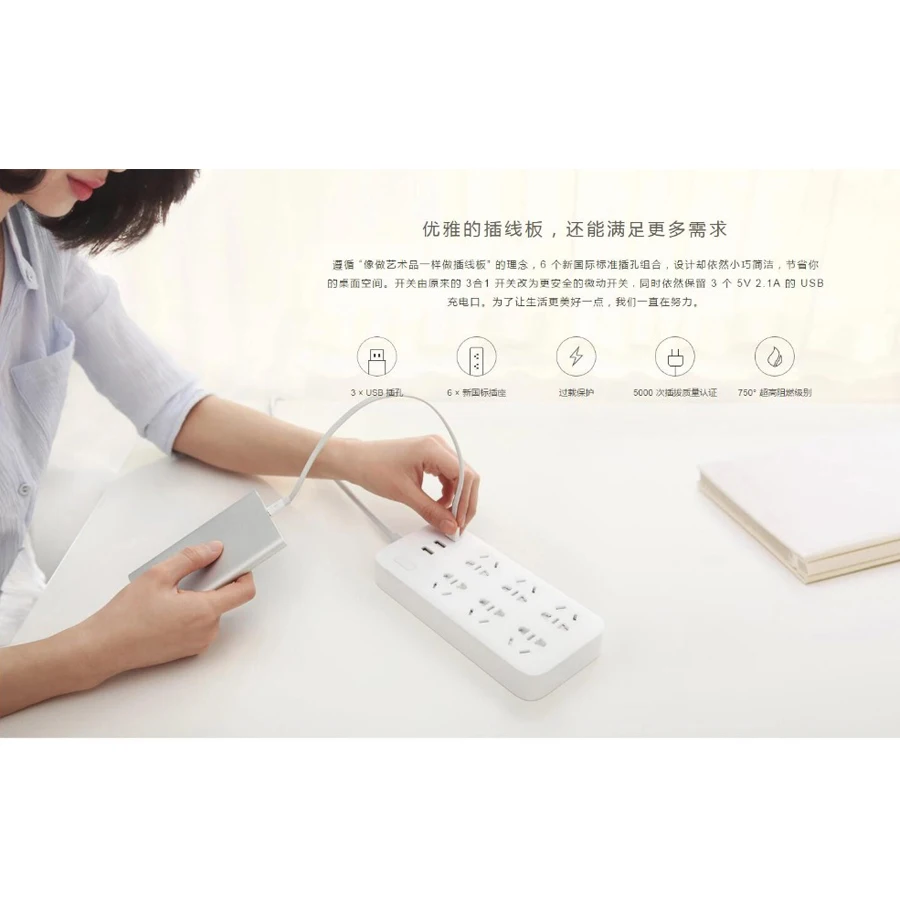 

Original Xiaomi Plug CXB6 - 1QM Charging Power Strip 2A Fast Charging 6 Outlet with 3 USB Output Extension Socket Smart Home