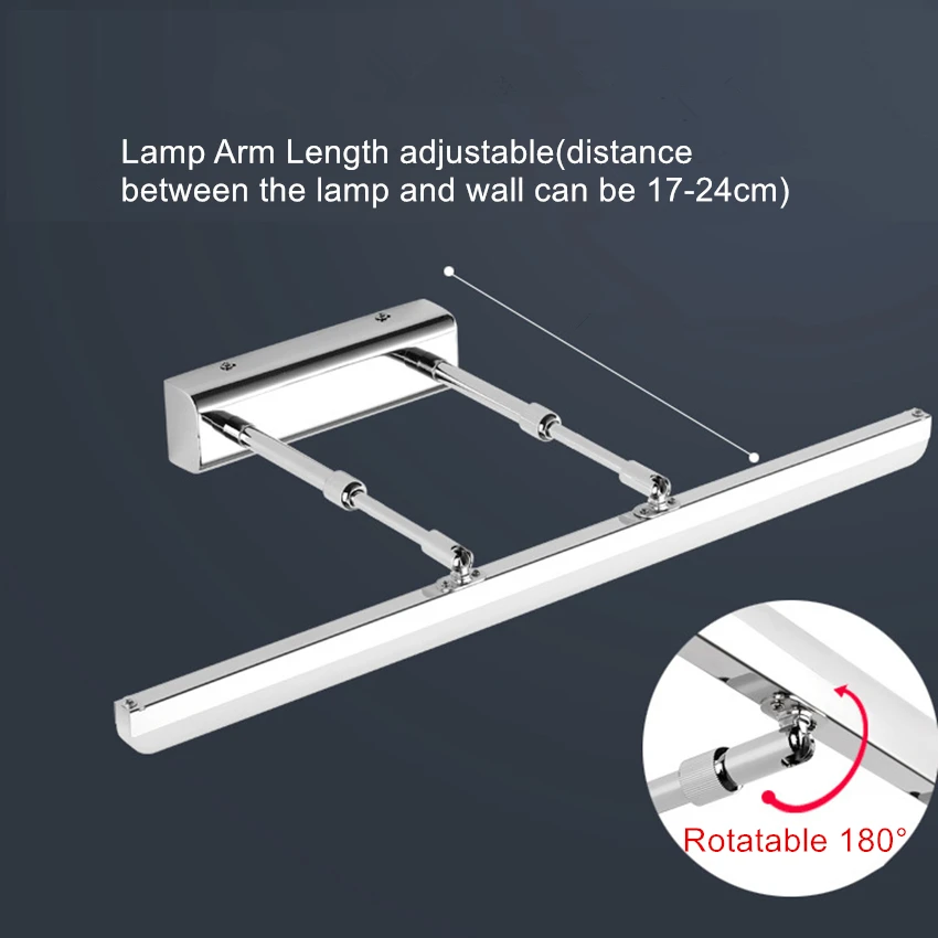 [DBF] Регулируемый по длине 40 см 50 см 9 Вт 12 Вт светодиодный зеркальный светильник из нержавеющей стали AC85-265V современный настенный светильник для ванной комнаты