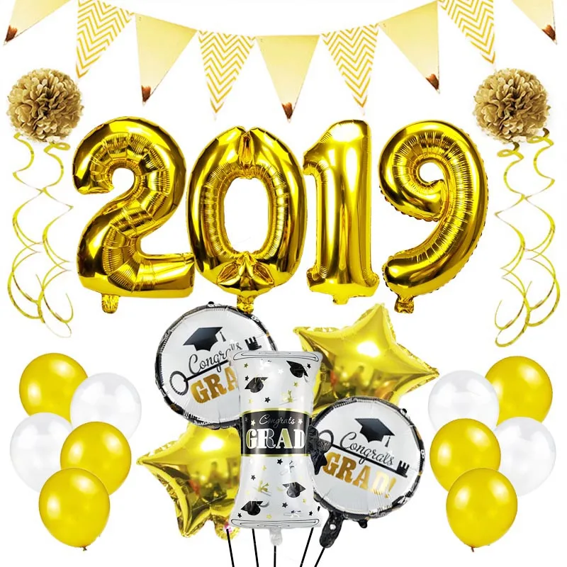 

2019 Graduation Party Decoration Foil Balloons Golden Graduation Congratulation Party Baloon Bachelor Cap High School Supplies S