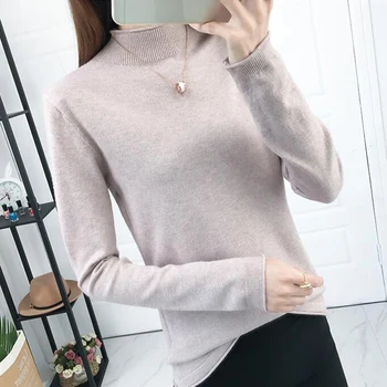 

New Fall Winter Pullover Sweater Women Jumper 2020 Korean Slim Half Turtleneck Long Sleeve Knitted Sweater Female Ladies