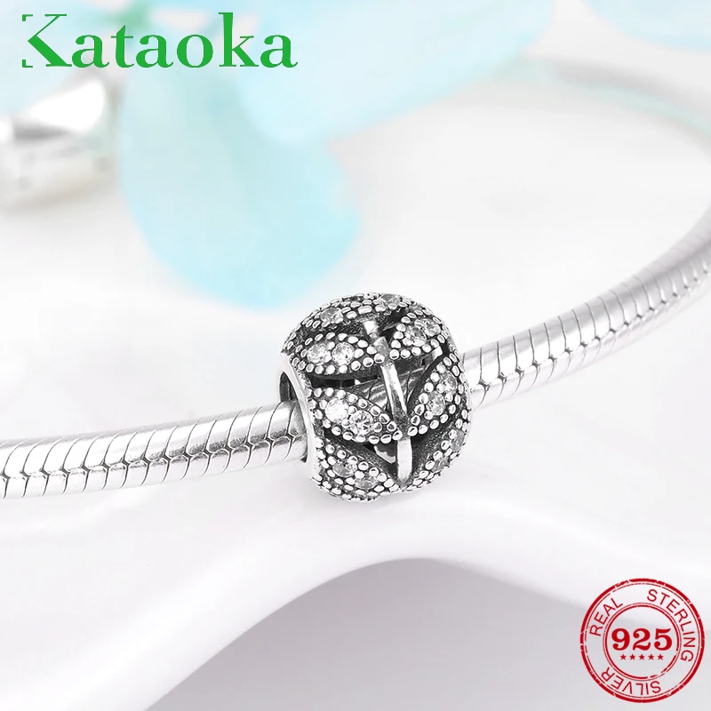 

2018 Summer 925 Sterling Silver Tree Leaves Charms Beads Crystal CZ Fit Original Pandora Charm Bracelet Jewelry Making