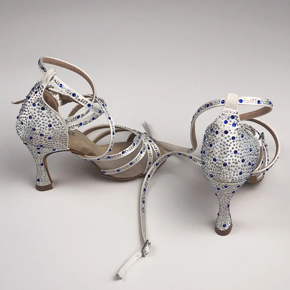 Женские туфли для латинских танцев; белые блестящие туфли-лодочки; бальные туфли-лодочки; Туфли на каблуке для свадебной вечеринки; туфли со стразами; 9 см туфли для танцев танцевальные туфли танцевальная обувь