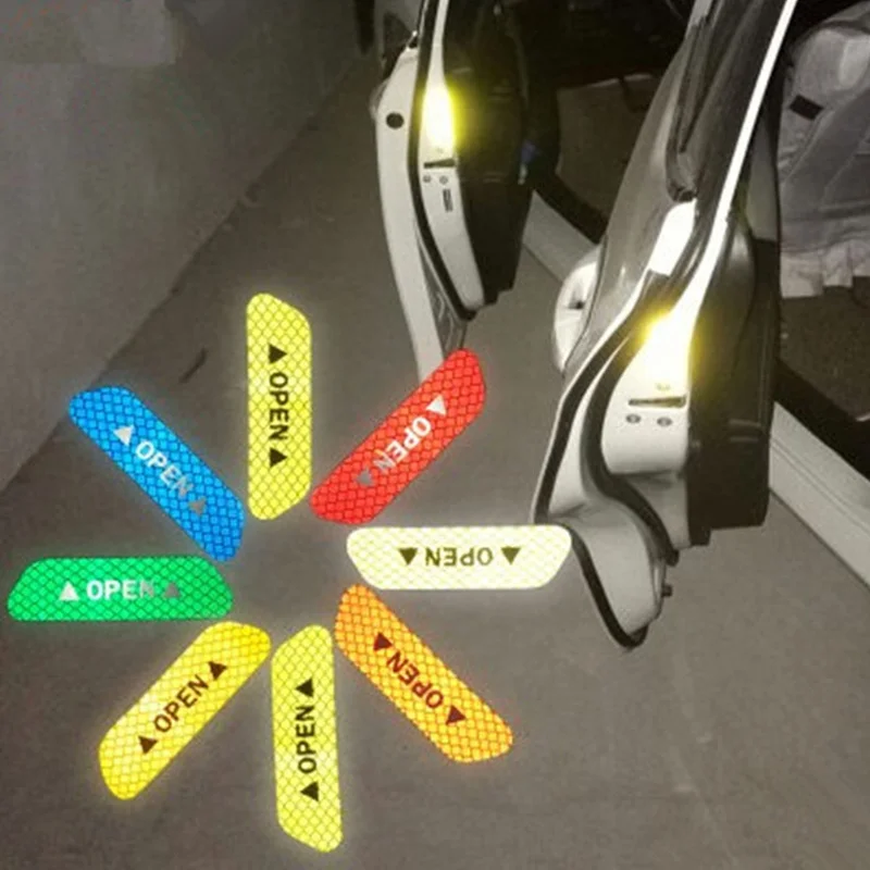 

TOSPRA Universal Warning Mark Reflective Tape Car Door Sticker Decal OPEN Sign Safety Reflective Strip Exterior Accessories 4Pcs