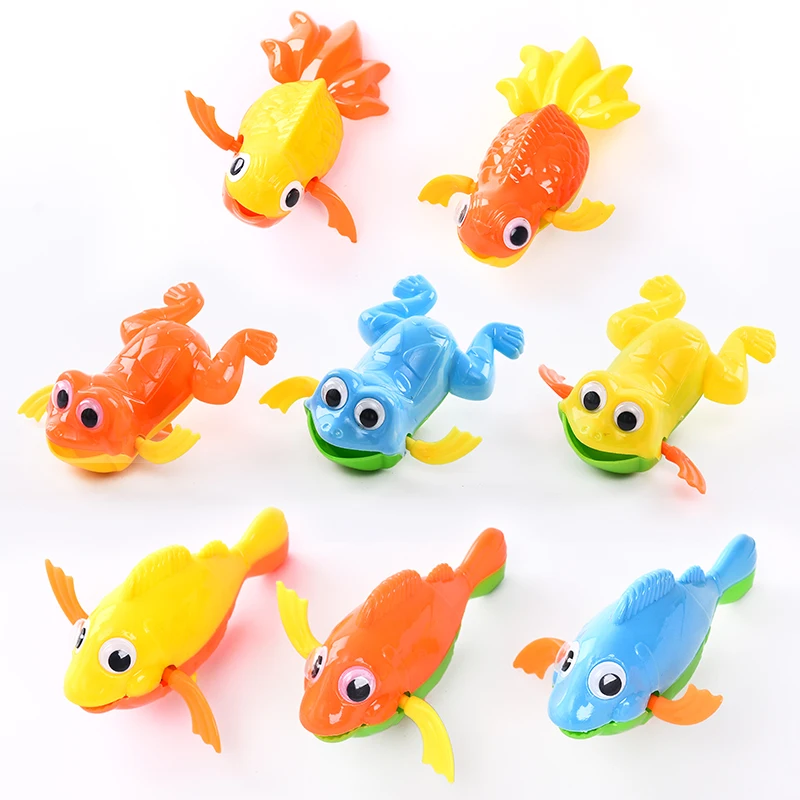 Clockwork Water Swimming wind up toy one pcs random color plastic carton fish frog in Wind Up