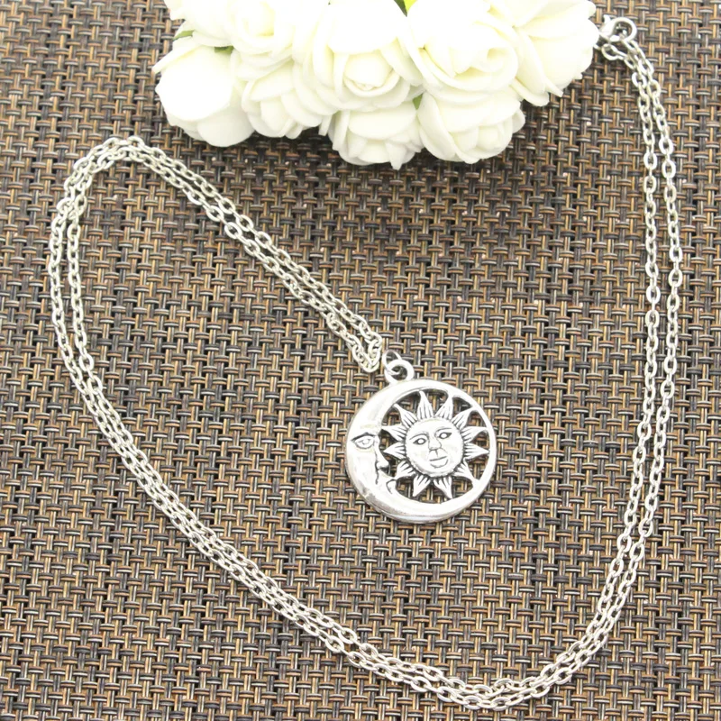 Новая мода Солнце Луна Подвески Круглый крест цепи Короткие Длинные мужские женские DIY серебряное ожерелье ювелирные изделия подарок