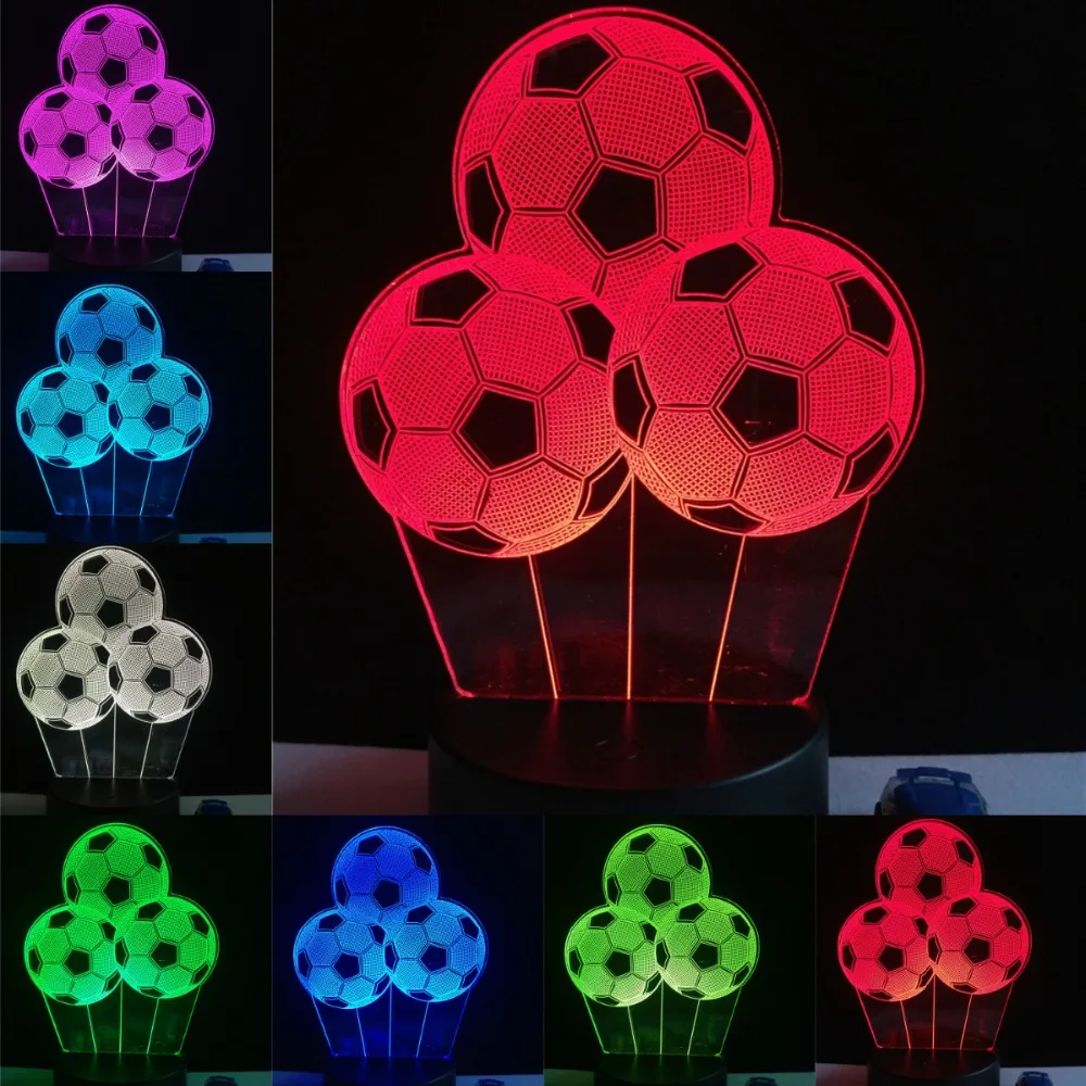 Home Decorative Lighting Cable Three Footballs Shaped 3D LED USB Mood Night Light Multicolor Touch or Remote Table Lamp