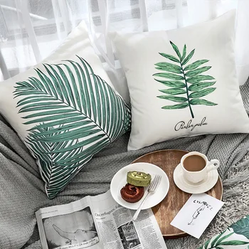 

Wholesales Linen Pillow Cover Tropical Palm Ferm Green Cushion Cover Natural Style Home Decorative Pillow Case 45x45cm/55x55cm