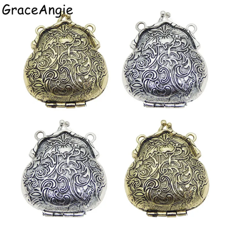 (2piece)Mix Antique Silver Bronze Tone Ancient Purse Locket Alloy Charm Pendants 54*44mm OpenClose Top Jewelry Lover Gift 52609|alloy charms|charm