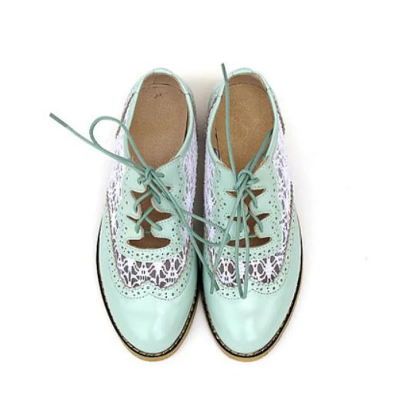 Blue Lace Oxford Oxfords Británico Para Plano Primavera black Casual Up Cuero Mujer Retro yellow De beige Estilo Talón Zapatos Brogues XaFPddn
