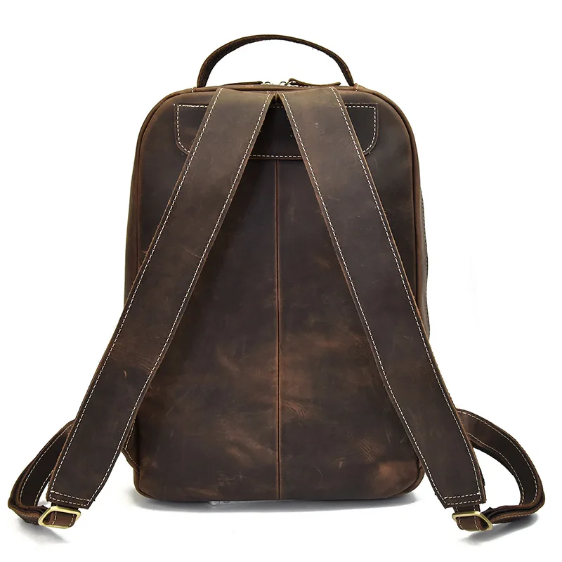 Back View of Woosir Brown Leather Backpack Vintage Laptop Rucksack