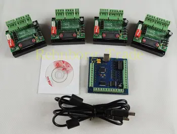 

CNC mach3 4 Axis usb Kit, 4pcs TB6560 Single Axis Driver Board+one mach3 4 Axis USB CNC Stepper Motor Controller card 100KHz 24V