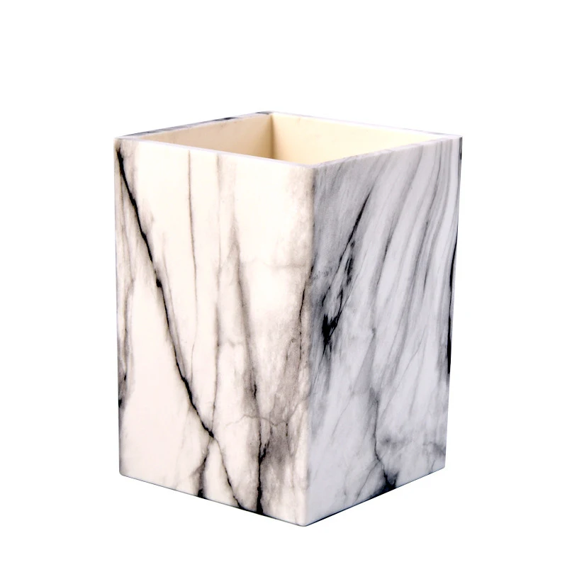 

HOT-Marble Desk Pen Pencil Holder Case Box Makeup Brush Office Organizer Stationery