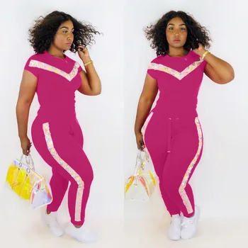 

Spring Summer Women Two Piece Set Top and Pants Plus Size Outfits Tracksuit Sweatsuit Outfit Sequin Fashion Sets