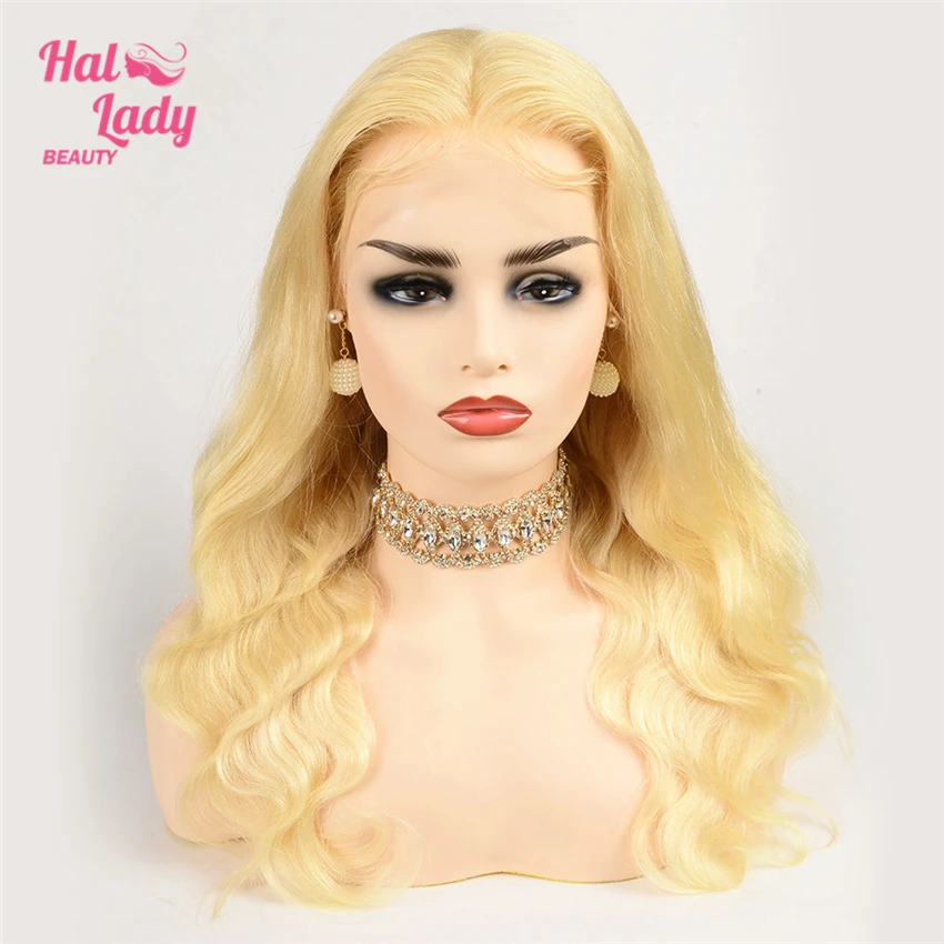 Halo Lady beauty 13x4 парики на шнурках 613 блонд 20 22 24 дюйма кружева спереди свободная часть бразильские волнистые человеческие волосы парик Remy