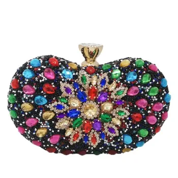 

2019 new women colorful diamond wedding clutch mini luxury banquet clutch wallets with chain single side beads purse M475