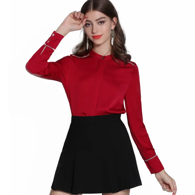 High Quality Brand Blouse Shirt 2019 Spring Office Blouses Women Stand ...