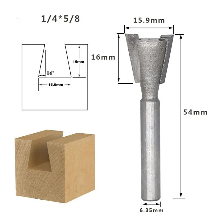 1 шт. 6,35/12,7 мм 1/" 1/2" хвостовик ласточкин хвост фрезы по дереву фрезы Вольфрам 2 Флейта Деревообрабатывающие инструменты фрезы для дерева - Длина режущей кромки: NO 3