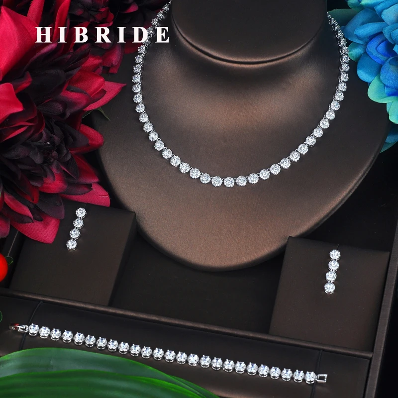 

HIBRIDE Fashion Clear Cubic Zirconia Jewelry Sets For Women Bridal Dress Accessories Earring Bracelet Necklace Sets N-308
