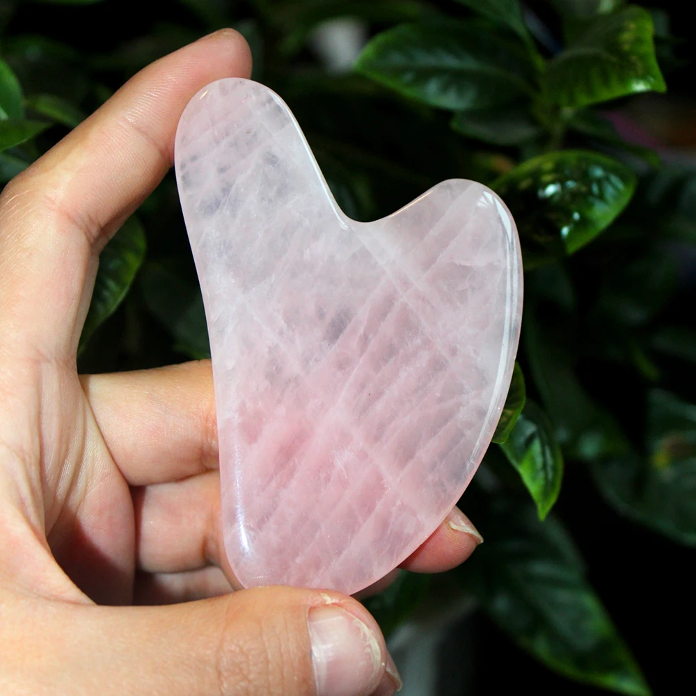 Natural Rose Quartz Gua Sha Board Pink Jade Stone Body Facial Eye Scraping Plate Acupuncture Massage Relaxation Health Care