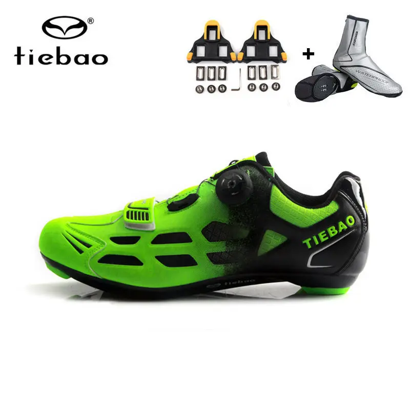 with cleats cover Tiebao/Обувь для шоссейного велоспорта для мужчин и женщин; обувь для гоночного велосипеда; самоблокирующиеся MTB кроссовки; дышащая профессиональная велосипедная спортивная обувь - Цвет: with cleats cover