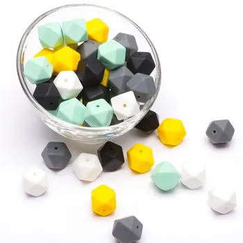 

10pc Baby Teether Hex Beads Can Chew Silicone Octagonal Beads 17mm Silicone Beads Hexagon Pacifier Chain Tiny Rod Bite Toys