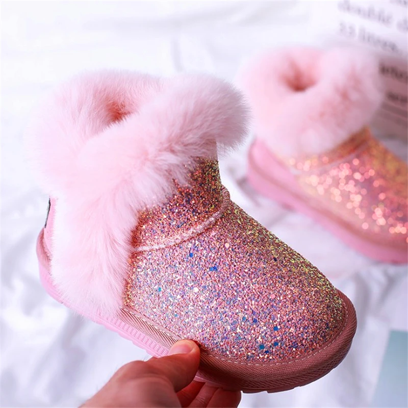 Fashion colorful bling girls winter boots snow boot for girls winter shoes dress shoes with fur kids toddler girls shoe EU 21-37