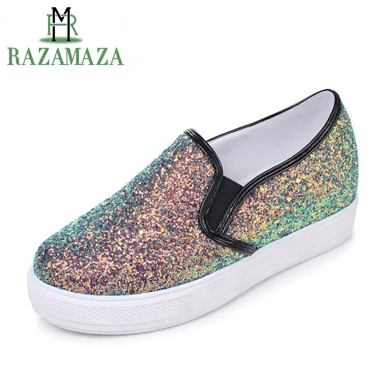 

RAZAMAZA Size 30-44 High Wedges Women Pumps Glitters Ethnic Round Toe Platform Fashion High Heels Shoes Women Daily Footwears