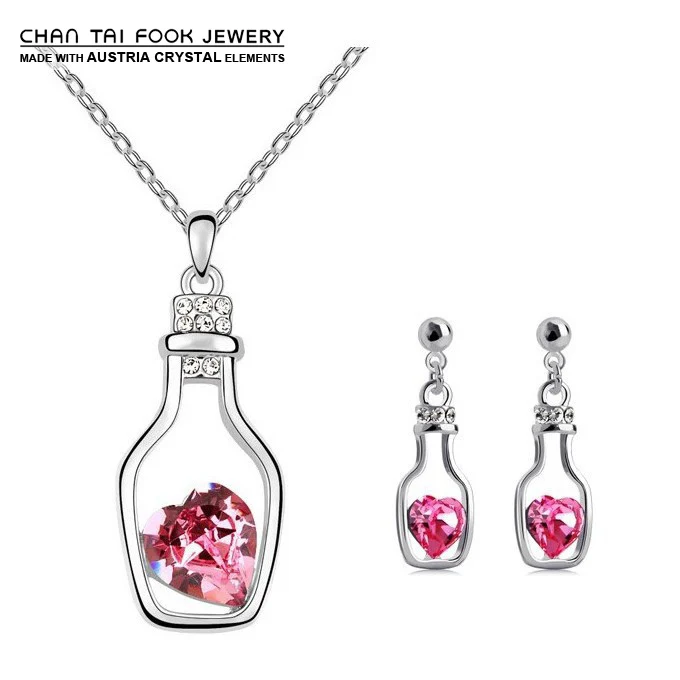 

IREACESS New cute SWA Element Austrian crystal bottle Necklace Earrings love jewelry sets gift women Free Shipping