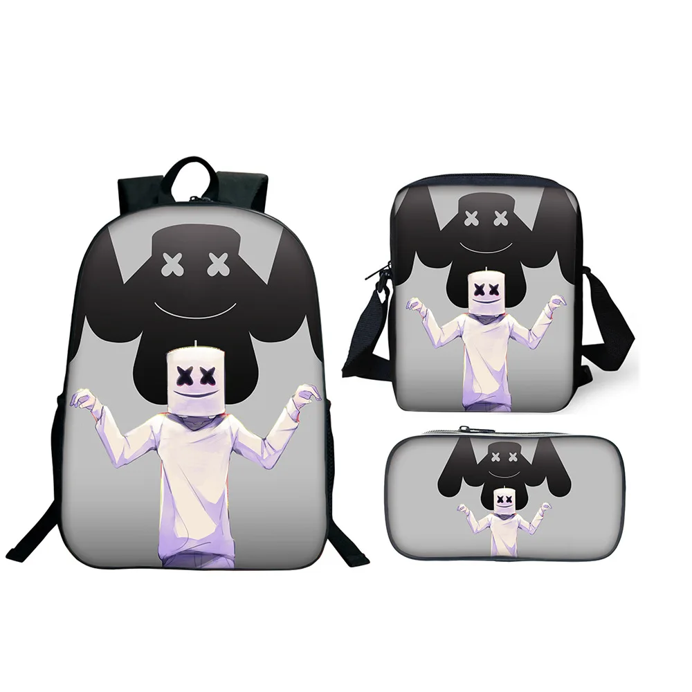 

2019 New Hot 3Pcs Set Backpack Anime DJ Marshmello School Bags For Students Best Gifts Children Son Goku School Bags Gifts