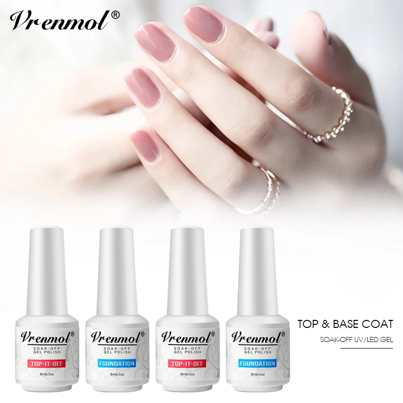

Vrenmol Base Top Coat Foundation Nail Enamel Primer for Nails No Wipe Top Base Gel Varnish UV Gel Lacquer Painted Gel Polish