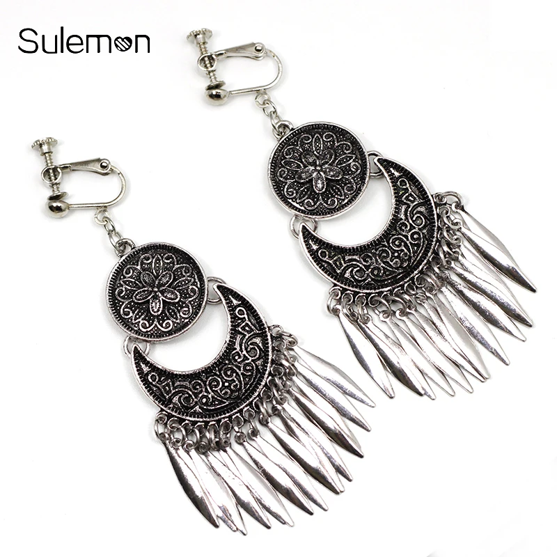 

Vintage Metal Earring Non Pierced Ear Clips Metal Tassel Clip Earrings Without Piercing Women Long Earring Jewelry CE233