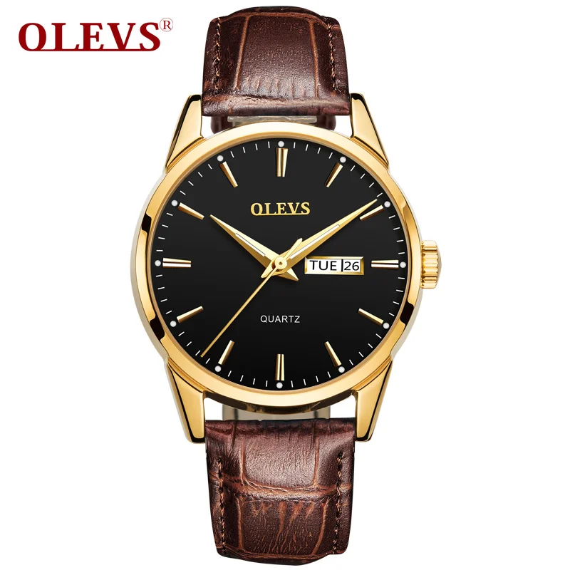 OLEVS мужские часы Топ бренд класса люкс кварцевые наручные часы reloj hombre модные повседневные деловые кожаные мужские часы Relogio Masculino - Цвет: Men Watch  1