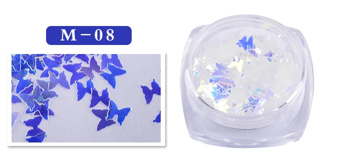 1 коробка прозрачные синие блестки для дизайна ногтей Сияющие хлопья форма наконечники Блестки УФ гель лак Дизайн Маникюр украшения Аксессуары - Цвет: M08