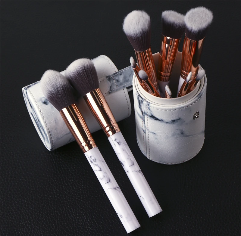 New 10Pcs/Set Plastic Marble Texture Makeup Brushes with Holder Brush