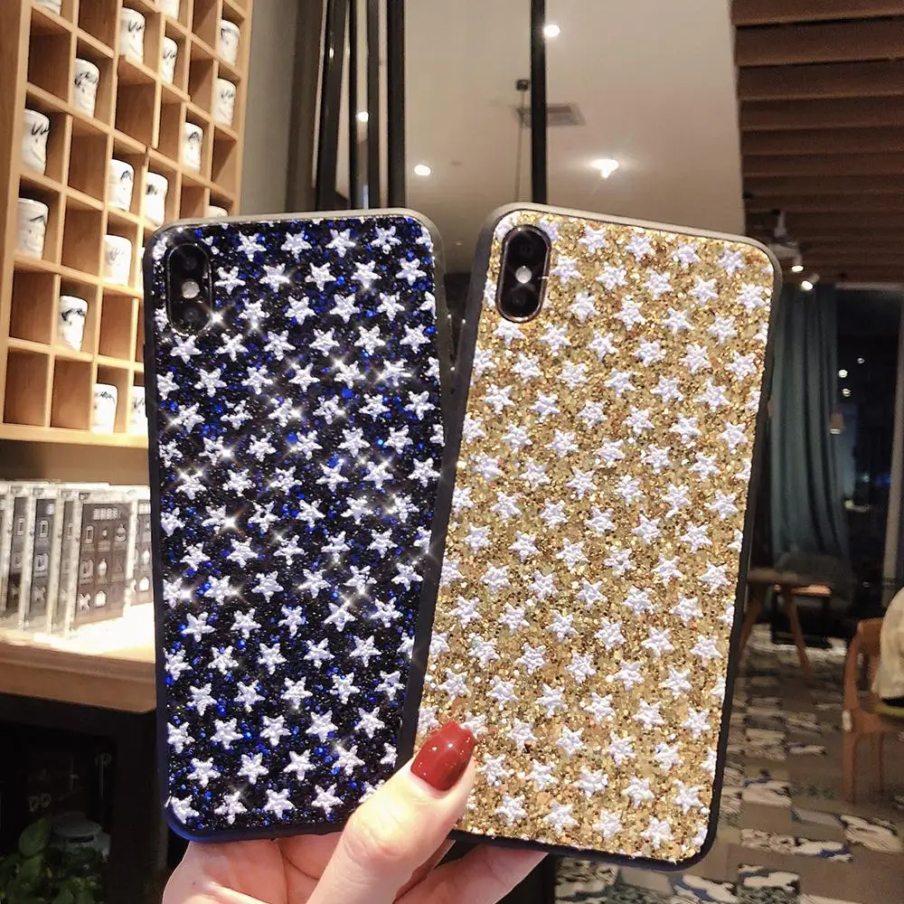 Блестящий чехол с блестками для iPhone 11 Pro X XS Max XR 6 6s 7 8 Plus 5 и звездами Samsung Note 10 S10 S9 A50|