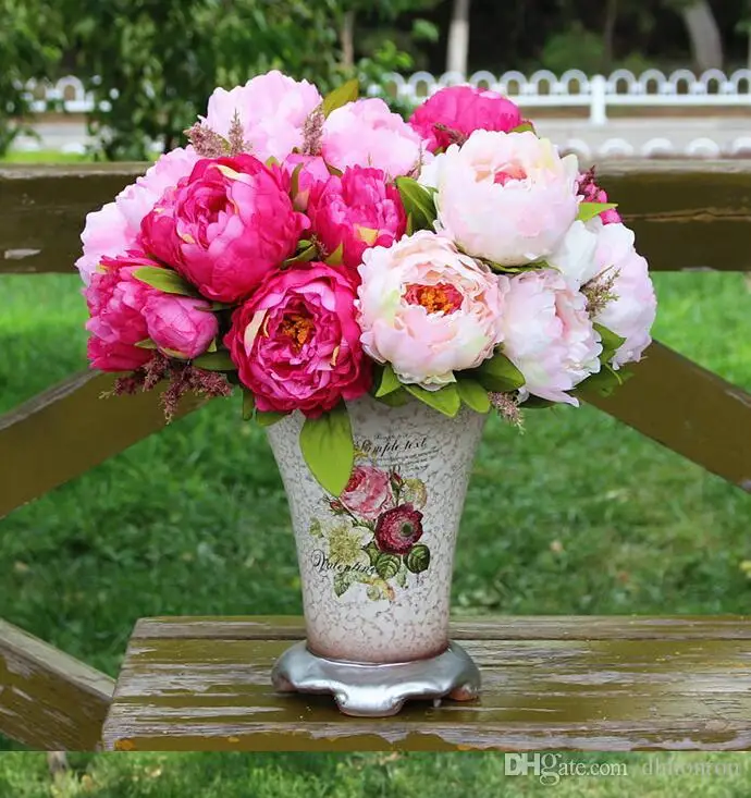 

Букет пионов, искусственные пионы, шелковые цветы, искусственные листья, украшение для дома и свадебной вечеринки, 7 цветов пиона на выбор, 5 цветов