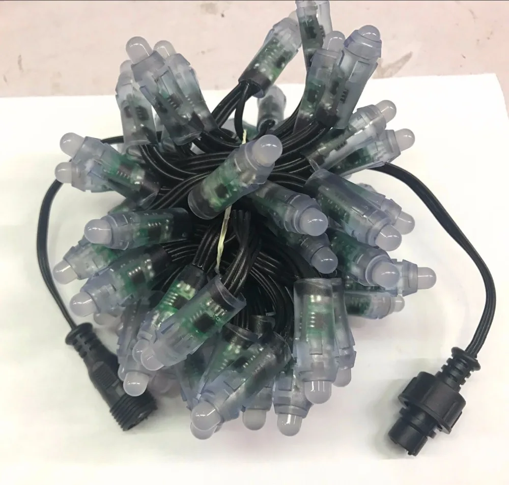

bullet type 18AWG wire DC12V WS2811 addressable RGB led pixel node;all BLACK wire,IP68 rated;100pcs/string;with 13.5mm pigtails