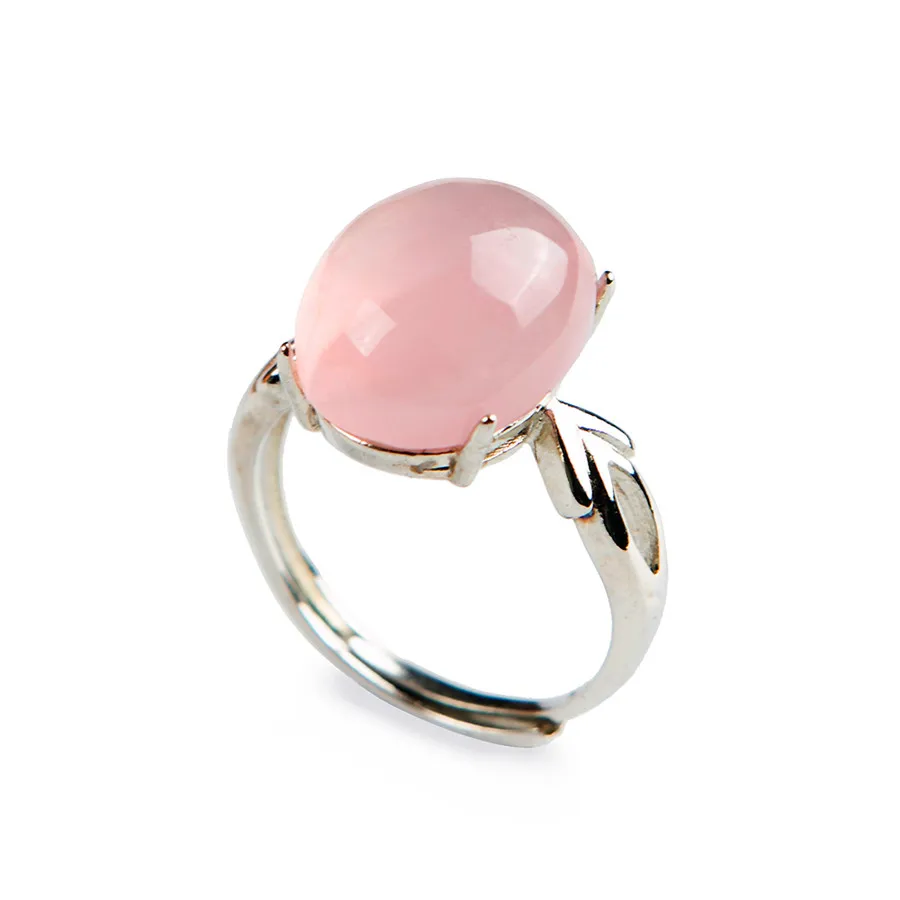 Pink Genuine Natural Rose Quartz Rings For Women Lady Wedding Party 925