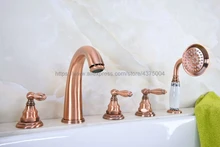 Cheap Widespread Antique Red Copper 5 Holes 3 Handles Bathroom Tub Faucet W/ Hand Shower Mixer Tap Ntf236 Cheap Widespread Antique Red Copper 5 Holes 3 Handles Bathroom Tub Faucet W/ Hand Shower Mixer Tap Ntf236