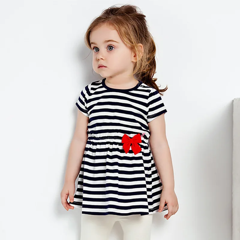 Little maven/Новинка г.; летняя одежда для маленьких девочек; Брендовое платье; Детские хлопковые платья в полоску с короткими рукавами и бантом