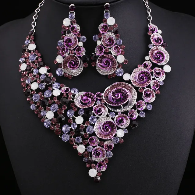 fashion brand Party purple Crystal Jewelry Bridal Jewellery Wedding