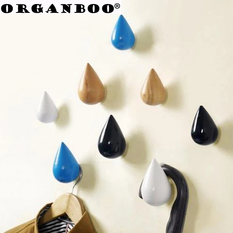 

ORGANBOO 1PC Simple creative wall hanger clothing water drop hooks solid wood wall hanging hook hat holder home decoration
